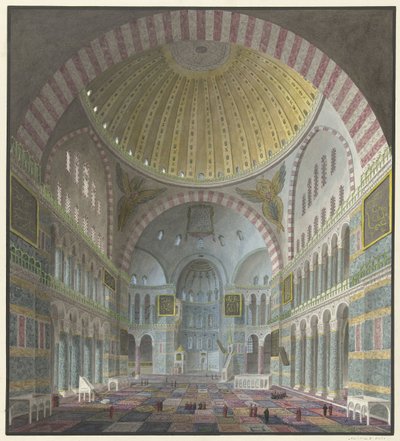 Interno della Aya Sophia con turchi inginocchiati e in piedi da George Antoine Prosper Marilhat