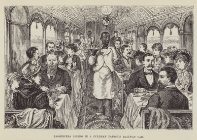 Passeggeri che cenano in una carrozza salotto Pullman da George Augustus Sala