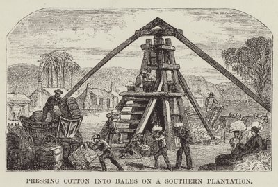 Pressatura del cotone in balle in una piantagione del Sud da George Augustus Sala