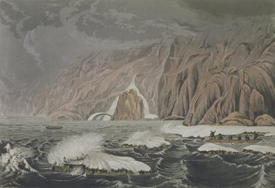 Spedizione che doppia Capo Barrow, 25 luglio 1821, da Narrative of a Journey to the Shores of the Polar Sea in the Years 1819-22 di Sir John Franklin (1786-1847) inciso da Edward Finden (1791-1857) da George Back