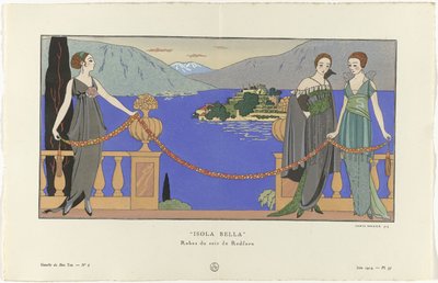 Gazette du Bon Ton, 1914 - No. 6, Pl. 57: Isola Bella / Abiti da sera di Redfern da George Barbier
