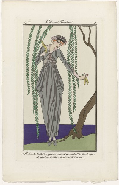 Journal des Dames et des Modes, Costumes Parisiens, 1913, No. 91 : Robe de taffetas da George Barbier
