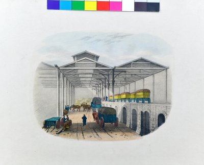 Veduta del deposito di trasferimento merci, 1830 circa (litografia su carta) da George Barnard