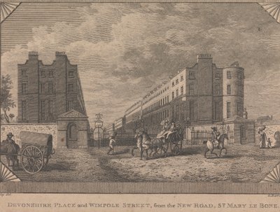 Devonshire Place e Wimpole Street, dalla New Road, St. Mary le Bone da George Barret
