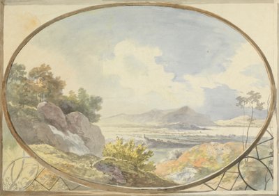 Paesaggio in un ovale (Paesaggio montano attraverso una finestra ovale) da George Barret