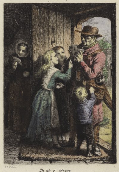 Un postino consegna la posta a una casa il giorno di San Valentino da George Bernard O