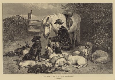 Ragazzo con cane e Spaniel Clumber da George Bouverie Goddard
