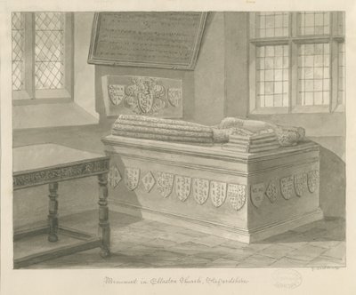 Chiesa di Ellastone - Monumento a Sir John Fleetwood: disegno a seppia, 1841 da George Buckler