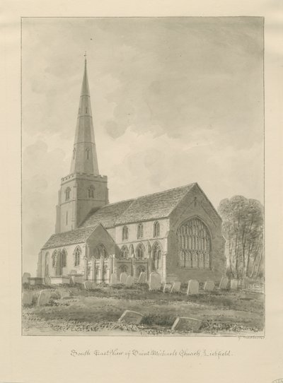 Lichfield - Chiesa di San Michele: disegno a seppia da George Buckler