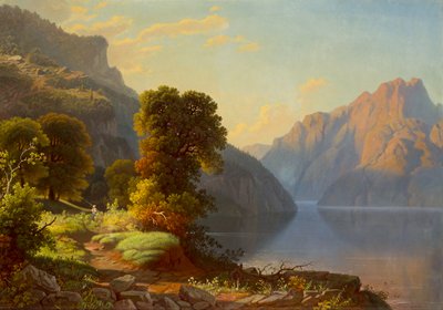 Veduta di un lago tra le montagne da George Caleb Bingham