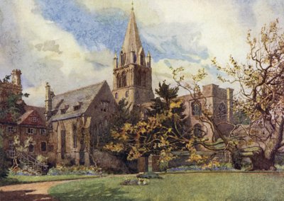 Oxford: Christ Church da uno dei giardini del Canonico (litografia a colori) da George Carline