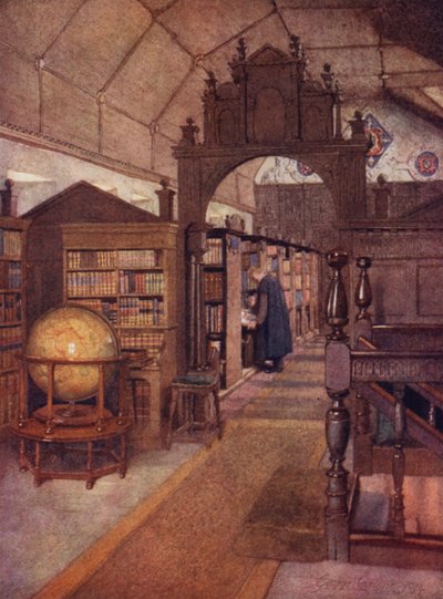 Oxford: Biblioteca di Merton (litografia a colori) da George Carline