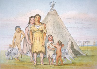Una famiglia Comanche fuori dal loro teepee da George Catlin
