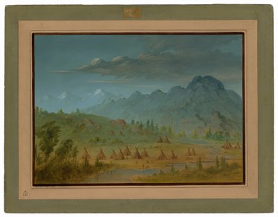 Un villaggio di corvi e le montagne del fiume Salmon da George Catlin