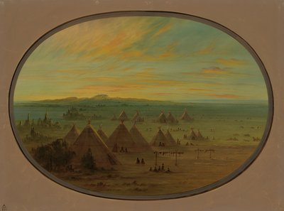 Un villaggio di corvi sul fiume Salmon da George Catlin