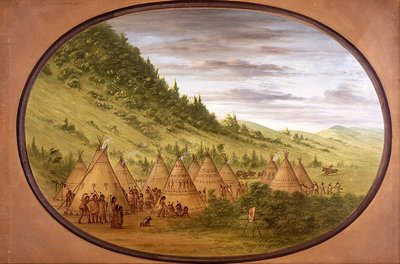 Un villaggio ojibwe di tende di pelle da George Catlin