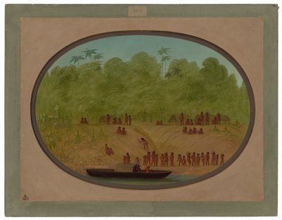 Un villaggio Omagua - Schizzo di una barca da George Catlin