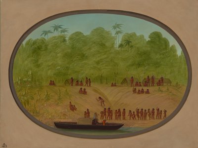 Un villaggio Omagua - Schizzo di una barca, 1854-1869 da George Catlin