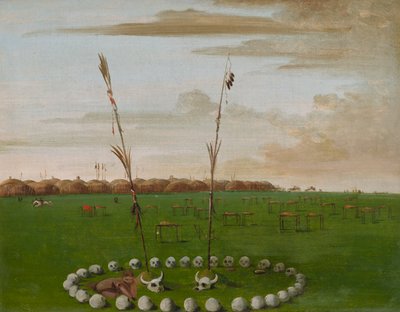 Vista posteriore del villaggio Mandan, mostrando il cimitero, 1832 da George Catlin