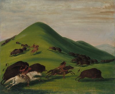 Buffalo Chase sopra Prairie Bluffs da George Catlin