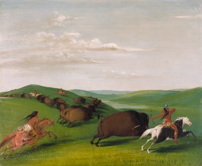 Caccia al bufalo con archi e lance, 1832-1833 da George Catlin