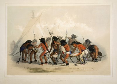 Danza del bufalo, da Catlins North American Indian Portfolio. Hunting Scenes and Amusements of the Rocky Mountains and Prairies of America, pub. 1845 da George Catlin
