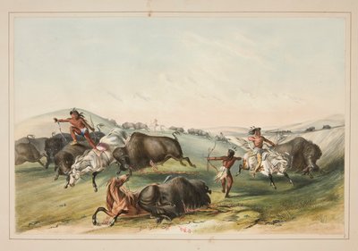 Caccia al bufalo, inseguimento, tavola 7 dal Portfolio degli indiani nordamericani da George Catlin