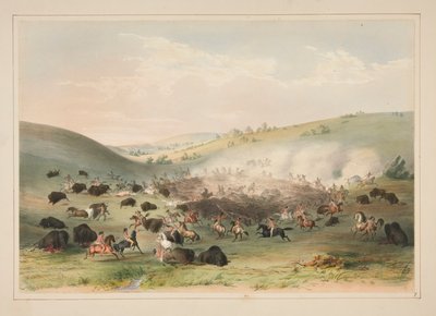 Caccia al bufalo, circondamento, tav. 9 dal North American Indian Portfolio da George Catlin
