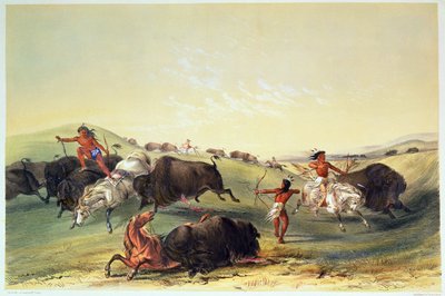 Caccia al bufalo, tavola 7 dalla collezione di indiani nordamericani di Catlin, inciso da McGahey, Day e Haghe da George Catlin