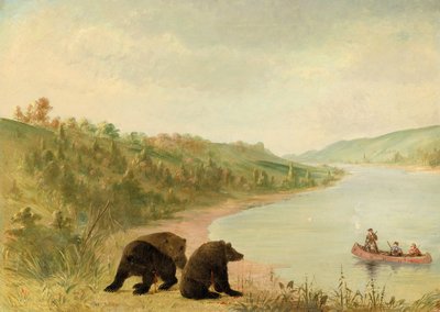 Catlin e i Suoi Uomini nella Loro Canoa, Urgentemente Invitati a Sbarcare, Alto Missouri, 1846-1848 da George Catlin