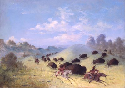 Indiani Comanche a caccia di bufali con lance e archi da George Catlin