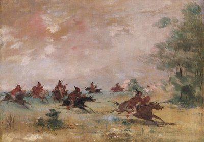 Gruppo di guerra Comanche, montato su cavalli selvaggi da George Catlin