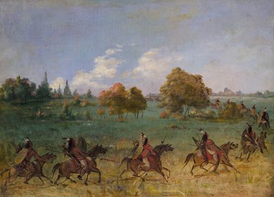 Gruppo di guerra Comanche in marcia, completamente equipaggiato da George Catlin