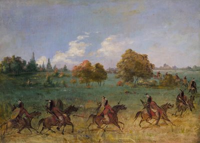 Gruppo di guerra Comanche in marcia, completamente equipaggiato, 1846-1848 da George Catlin