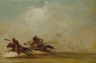 Guerriero Comanche che lancia un Osage a tutta velocità da George Catlin
