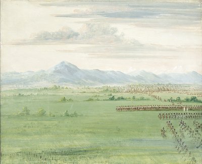 Guerrieri Comanche, con bandiera bianca, ricevono i dragoni da George Catlin