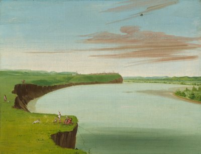 Vista lontana del villaggio di Mandan da George Catlin