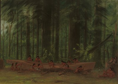 Scavando una canoa - Indiani Nayas, 1855-1869 da George Catlin