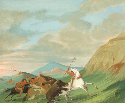 Orsi grizzly attaccano indiani a cavallo da George Catlin