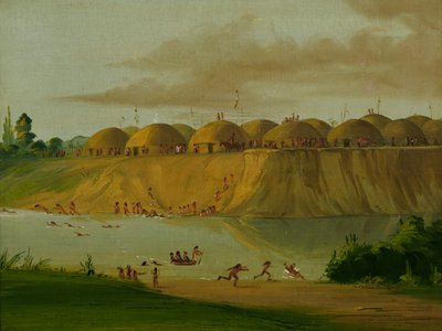 Villaggio Hidatsa, capanne coperte di terra, sul fiume Knife, 1810 miglia sopra St. Louis, 1832 da George Catlin