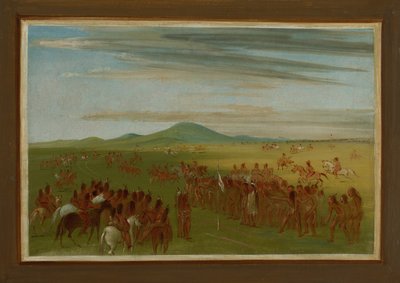 Corse di cavalli su un percorso dietro il villaggio di Mandan da George Catlin