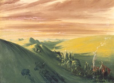 Accampamento di indiani al tramonto, Alto Missouri da George Catlin