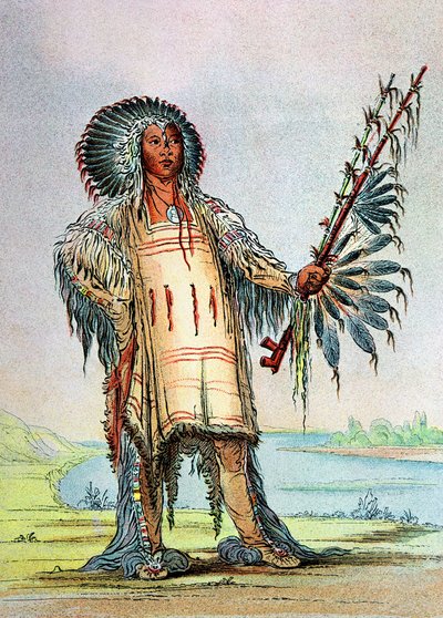 Indiano Mandan Ha-Na-Tah-Muah, capo del lupo da George Catlin