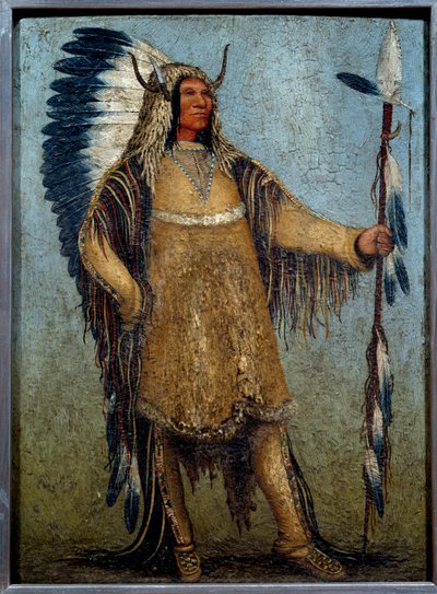 Ritratto a figura intera di un capo indiano in costume da festa da George Catlin