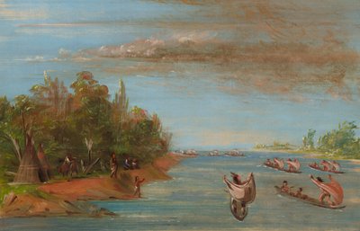 Sac e Fox che Navigano in Canoe, 1837-1839 da George Catlin