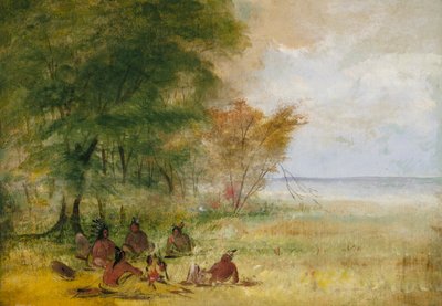 Il Consiglio indiano Sioux, i capi in una profonda deliberazione da George Catlin