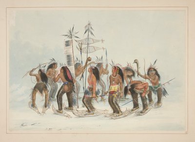 La danza con le racchette da neve, tav. 14 dal Portfolio degli Indiani del Nord America da George Catlin