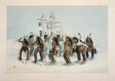 La danza delle racchette da neve, pub. 1845 litografia a colori da George Catlin