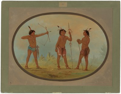 Tre guerrieri Shoshonee armati per la guerra da George Catlin