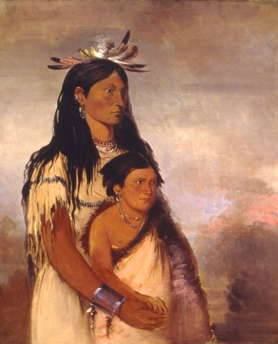 Túnk-aht-óh-ye, Thunderer, un ragazzo, e Wun-pán-to-mee, White Weasel, una ragazza da George Catlin